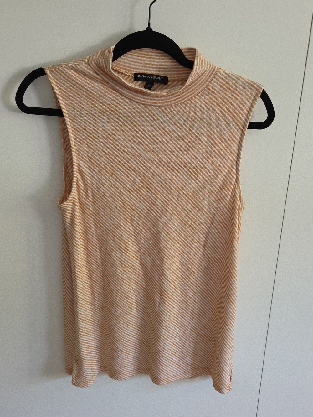 Banana Republic Sleeveless Mock Neck Tank in Peach/beige and Cream Stripes